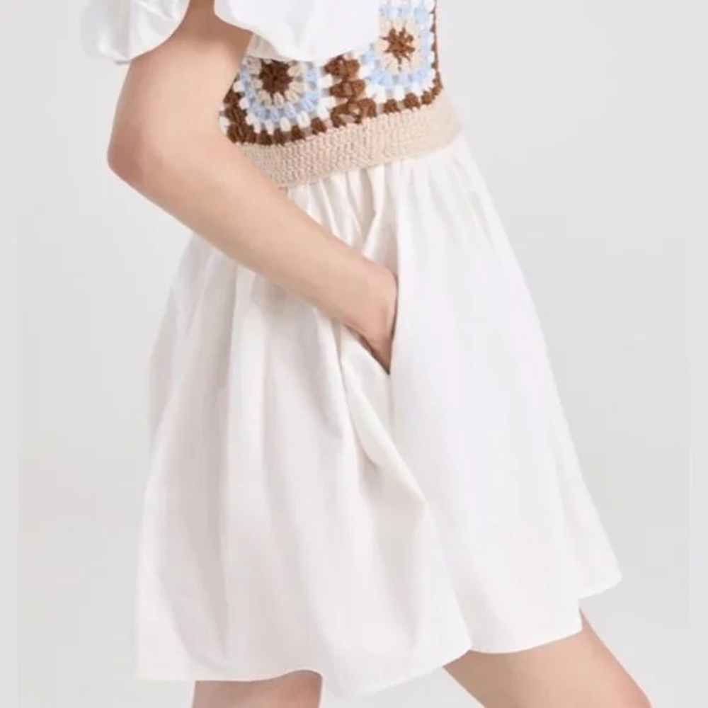 NWT - En Saison Evie Crochet Overlay Puff Sleeve A-Line Mini Dress - Medium - Picture 2 of 10